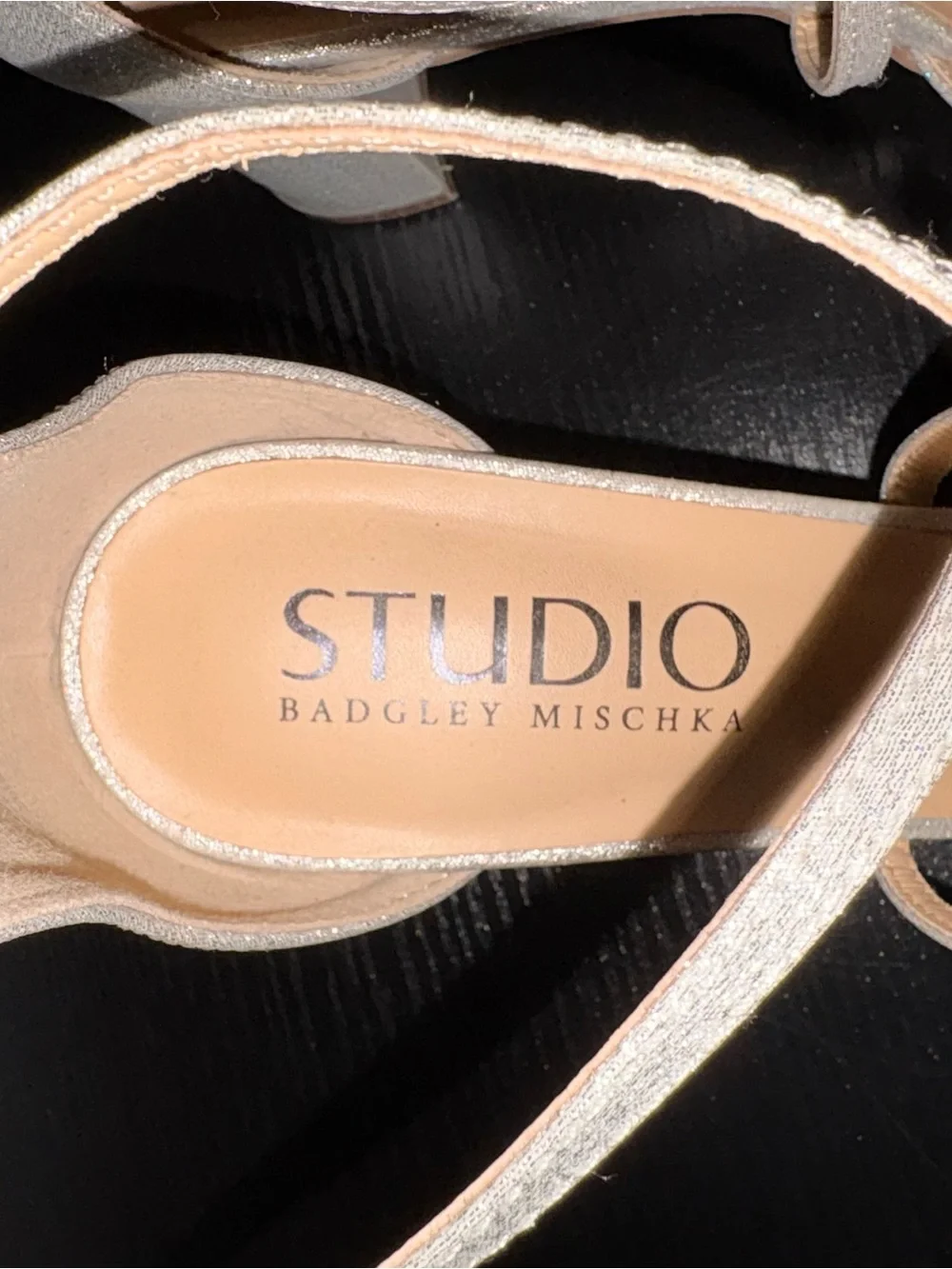 Studio Badgley Mischka Silver Rhinestone Block Heel Sandals Ankle Strap